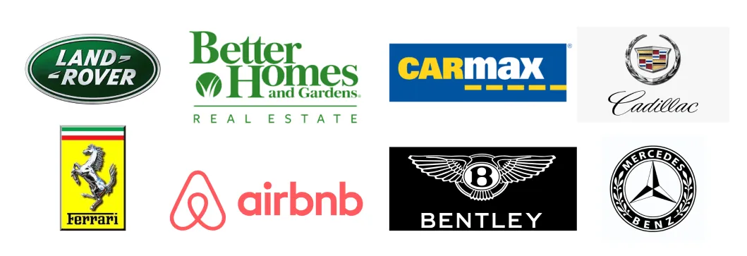 Land Rover, Better Homes and Gardens Real Estate, CarMax, Cadillac, Ferrari, Airbnb, Bentley and Mercedes-Benz